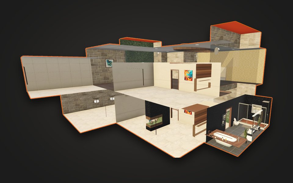 Villa moderna: interior en corte