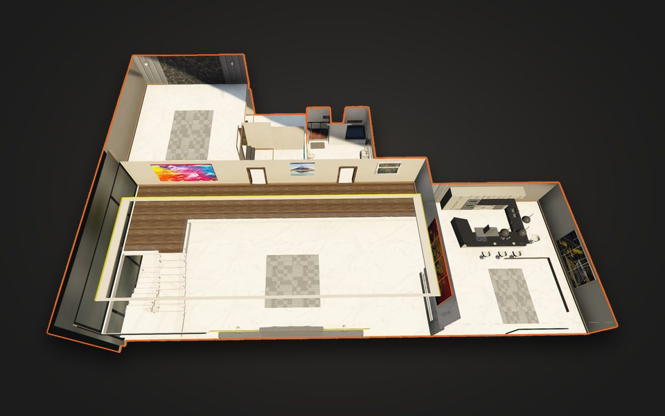 Loft con entreplanta: interior en corte