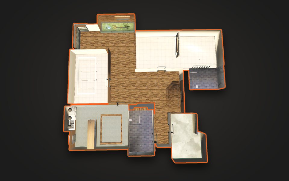Casa con acuario: interior en corte