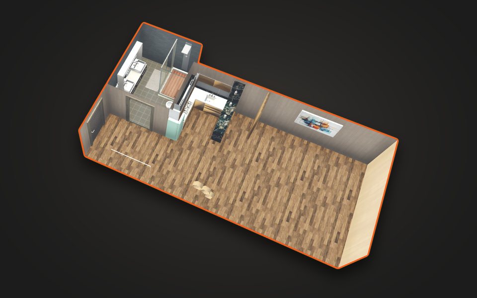 Estudio alargado: interior en corte